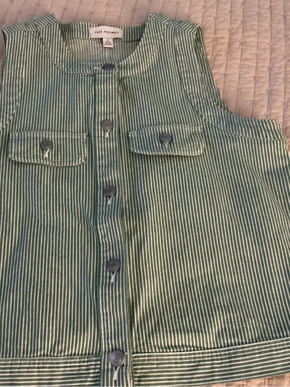 Soft Adventure Green Striped Sleeveless Ves